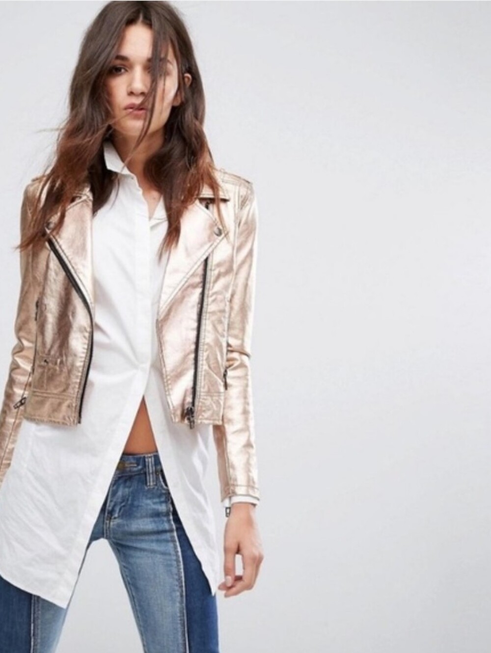 BlankNYC Rose Gold Pink Metallic Moto Motorcycle Jacket